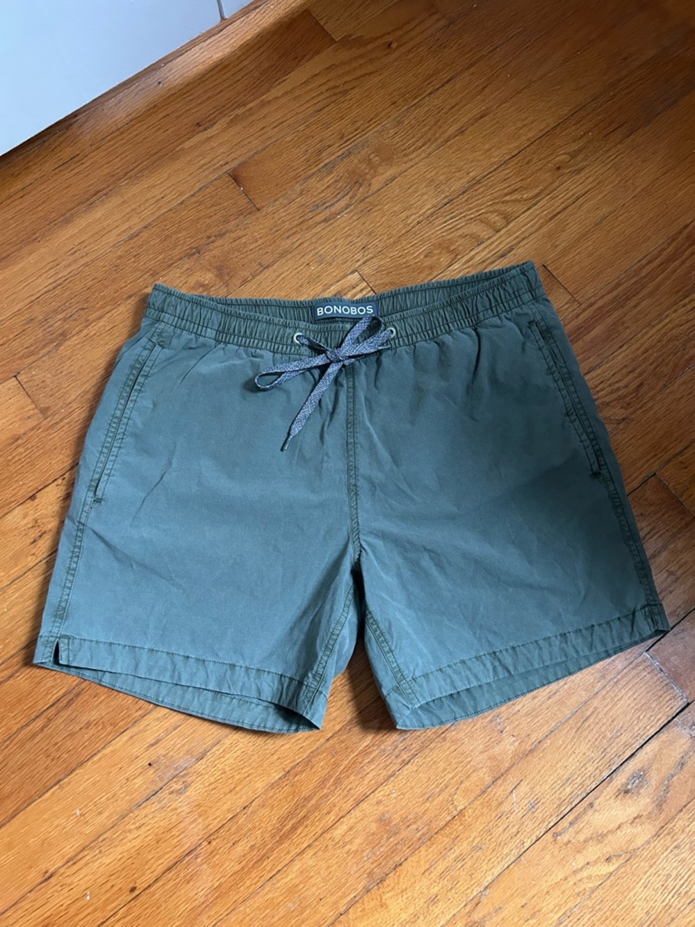 Bonobos Olive Green Anywhere Short E-Waist 5in inseam with Drawstring